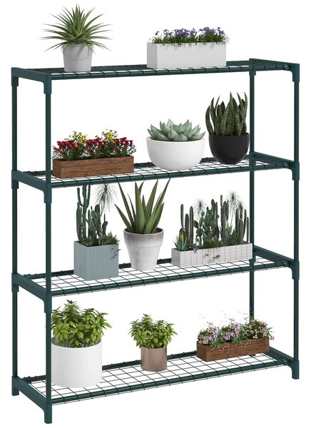 Outsunny Stojan na rostliny 4-patrový regál na květináče s ocelovou konstrukcí pro zahradu a patio 89x28x107 cm Tmavě zelená | Aosom