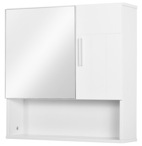 Kleankin Koupelnová Skříňka s Zrcadlem - Zavěšená Skříňka s 2 Dveřmi a 2 Nastavitelnými Policemi 54x15,2x55,3 cm Bílá | Aosom