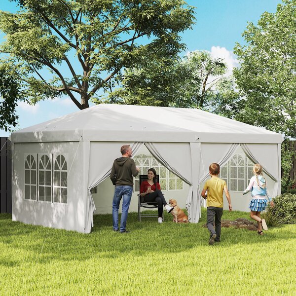 Skládací altán Outsunny 6x3x2,7m - Skládací zahradní stan se 4 panely, 4 okny a 2 zipovými dveřmi, 1 UV-odolnou vodotěsnou taškou na outdoor balkon ne