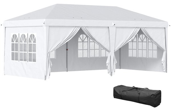 Skládací altán Outsunny 6x3x2,7m - Skládací zahradní stan se 4 panely, 4 okny a 2 zipovými dveřmi, 1 UV-odolnou vodotěsnou taškou na outdoor balkon ne