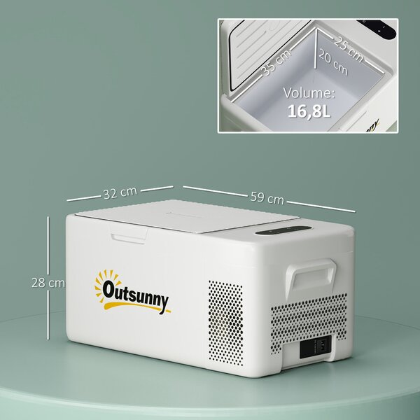 Outsunny Mini lednička s kompresorem 16,8 litrů -20℃ s LED ECO módem, tichý mrazící box pro auto, kamion, loď - Krémově bílá | Aosom