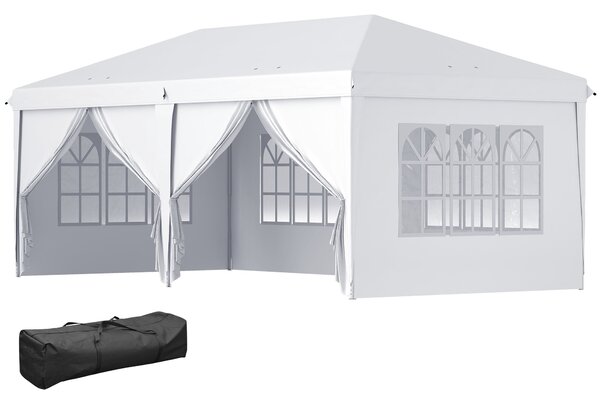 Skládací altán Outsunny 6x3x2,7m - Skládací zahradní stan se 4 panely, 4 okny a 2 zipovými dveřmi, 1 UV-odolnou vodotěsnou taškou na outdoor balkon ne