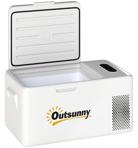 Outsunny Mini lednička s kompresorem 16,8 litrů -20℃ s LED ECO módem, tichý mrazící box pro auto, kamion, loď - Krémově bílá | Aosom