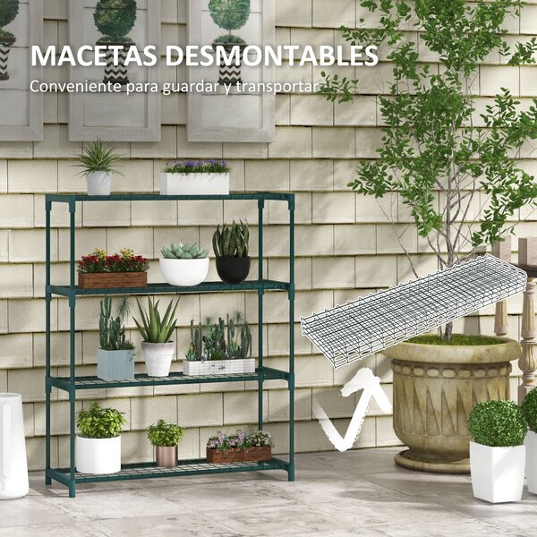 Outsunny Stojan na rostliny 4-patrový regál na květináče s ocelovou konstrukcí pro zahradu a patio 89x28x107 cm Tmavě zelená | Aosom