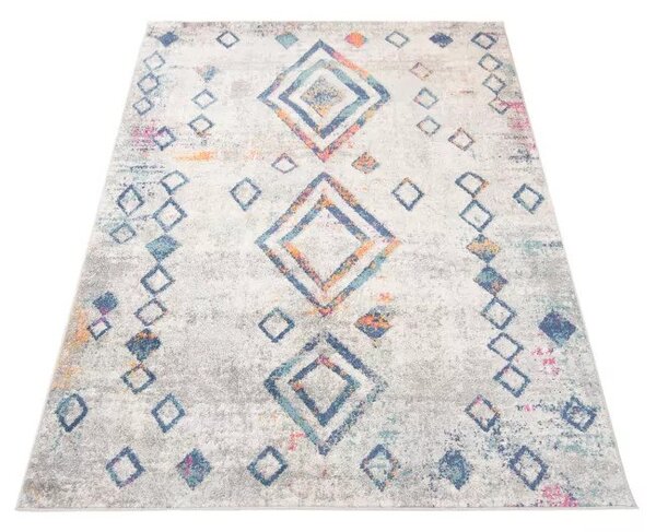 Makro Abra Kusový koberec DENVER G025A Moderní geometrický bílý modrý Rozměr: 80x150 cm