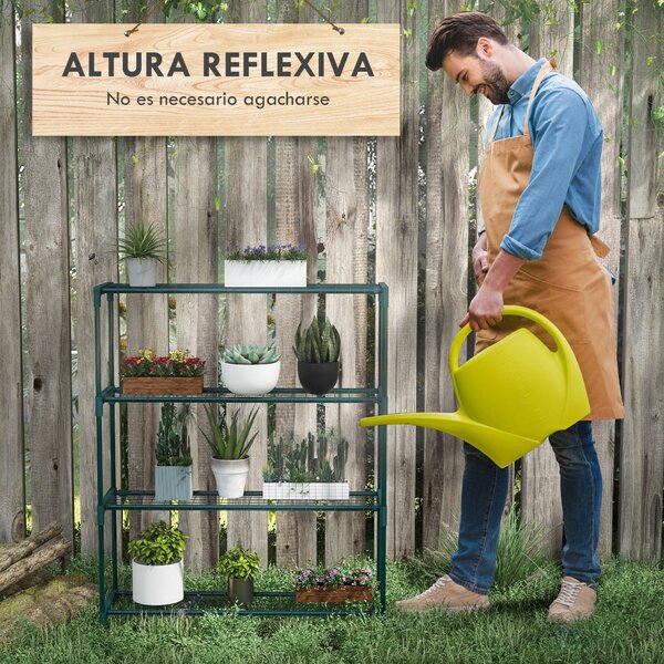 Outsunny Stojan na rostliny 4-patrový regál na květináče s ocelovou konstrukcí pro zahradu a patio 89x28x107 cm Tmavě zelená | Aosom