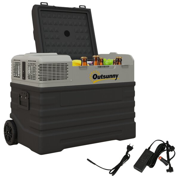 Outsunny 56 Litrová Elektrická Chladící Skříň s Kompresorem, ECO Mód, Funkce Chlazení, Mrazící Skříň, Thermobox, Mini Chladnička 12/240 Volt pro Auto