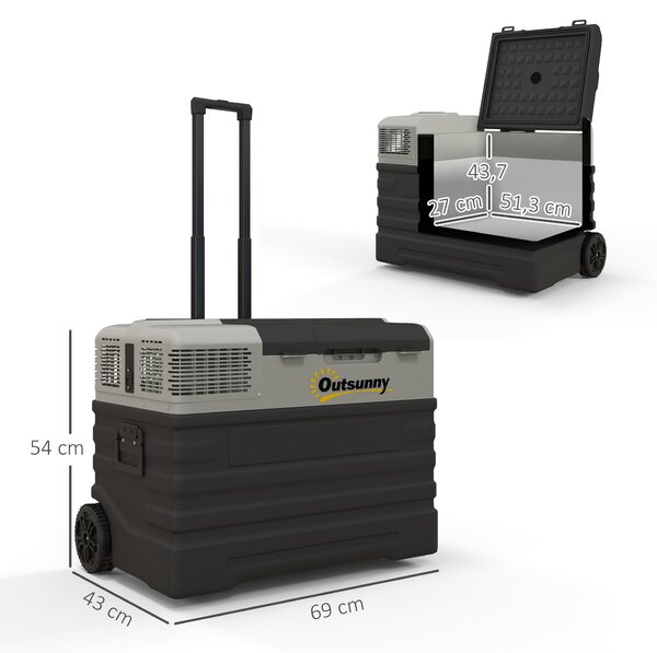 Outsunny 56 Litrová Elektrická Chladící Skříň s Kompresorem, ECO Mód, Funkce Chlazení, Mrazící Skříň, Thermobox, Mini Chladnička 12/240 Volt pro Auto