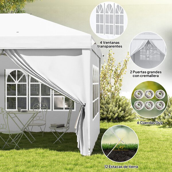 Skládací altán Outsunny 6x3x2,7m - Skládací zahradní stan se 4 panely, 4 okny a 2 zipovými dveřmi, 1 UV-odolnou vodotěsnou taškou na outdoor balkon ne