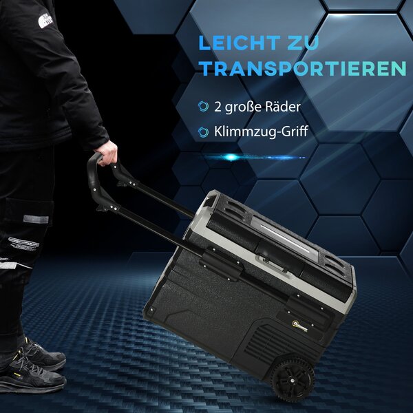 Outsunny Přenosná Chladící Bedna 40L s LED Osvětlením a Kompresorem, Auto Chladnička s Rukojetí, Kolečky pro Lodě, Karavany, Cestování 12/24V DC a 110