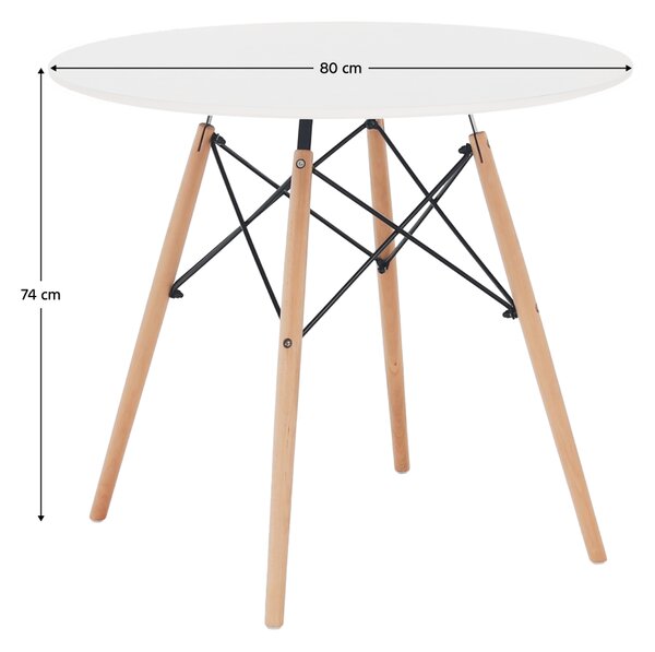 KONDELA Jídelní stůl, bílá/buk, průměr 80 cm, GAMIN 2 NEW 80