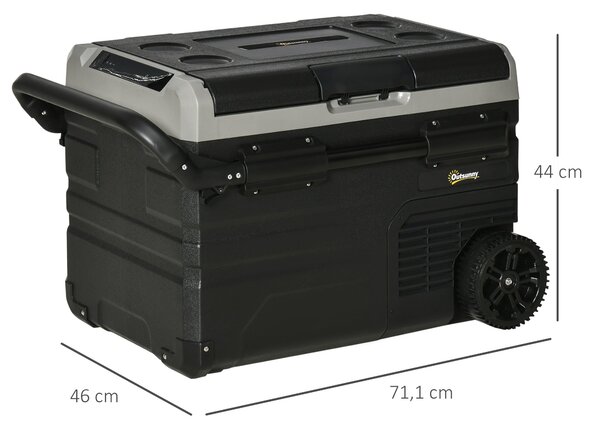 Outsunny Přenosná Chladící Bedna 40L s LED Osvětlením a Kompresorem, Auto Chladnička s Rukojetí, Kolečky pro Lodě, Karavany, Cestování 12/24V DC a 110