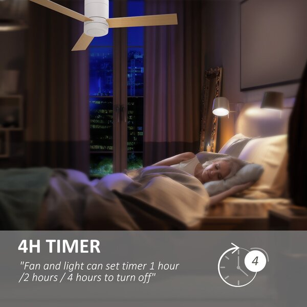 HOMCOM Stropní Ventilátor s Osvětlením, Dálkové Ovládání, 48W Stropní Světlo s Ventilátorem, 112 cm Tichý Stropní Lampa s Nastavitelným Osvětlením a Č