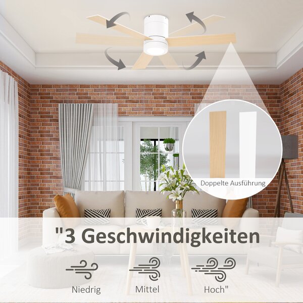 HOMCOM Stropní Ventilátor s Osvětlením, Dálkové Ovládání, 48W Stropní Světlo s Ventilátorem, 112 cm Tichý Stropní Lampa s Nastavitelným Osvětlením a Č