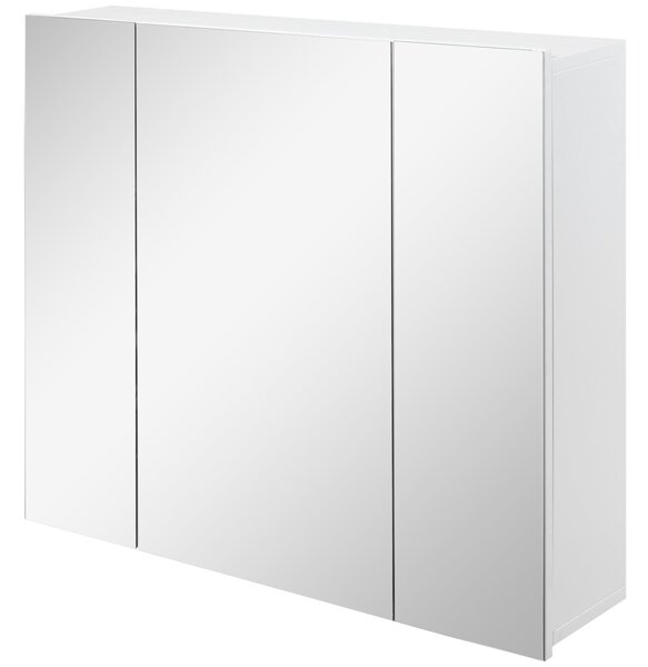 Kleankin koupelnová skříňka se zrcadlem - nástěnná koupelnová skříňka se 3 dvířky a nastavitelnými policemi 70x15x60 cm bílá | Aosom