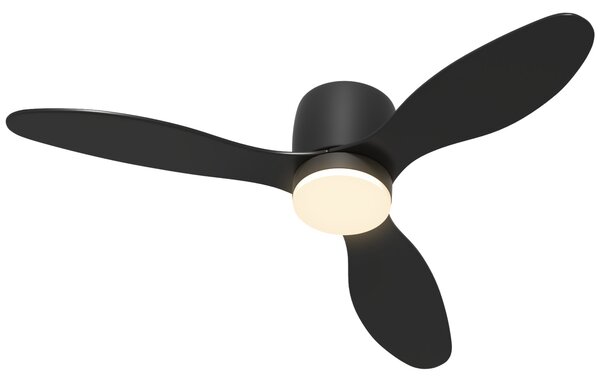 Stropní ventilátor HOMCOM s osvětlením a dálkovým ovládáním 115 cm s LED lampou, Reverzibilní DC motor, 3 ABS lopatky, 3 barvy světla, 6 rychlostí, ča