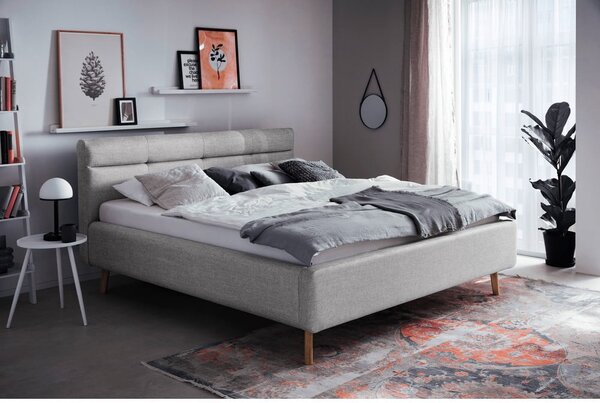 Šedá čalouněná dvoulůžková postel s úložným prostorem s roštem 160x200 cm Lotte – Meise Möbel