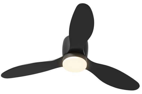 Stropní ventilátor HOMCOM s osvětlením a dálkovým ovládáním 115 cm s LED lampou, Reverzibilní DC motor, 3 ABS lopatky, 3 barvy světla, 6 rychlostí, ča
