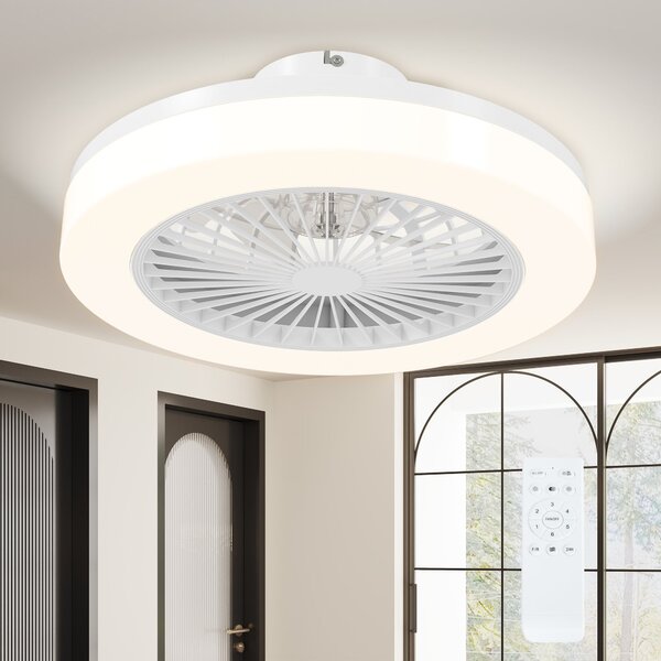 HOMCOM Stropní ventilátor s osvětlením a dálkovým ovládáním, Ø46 cm, 40W stmívatelné LED stropní světlo s ventilátorem, 6 rychlostí, časovač, reverzib