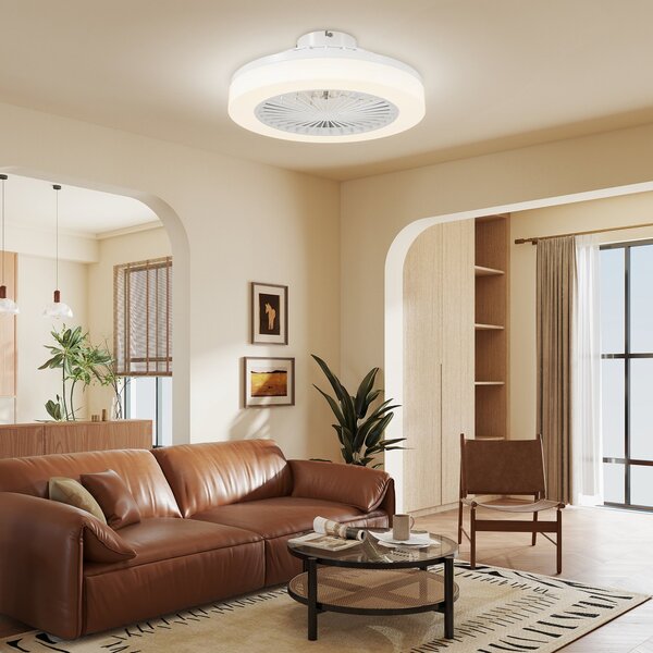 HOMCOM Stropní ventilátor s osvětlením a dálkovým ovládáním, Ø46 cm, 40W stmívatelné LED stropní světlo s ventilátorem, 6 rychlostí, časovač, reverzib
