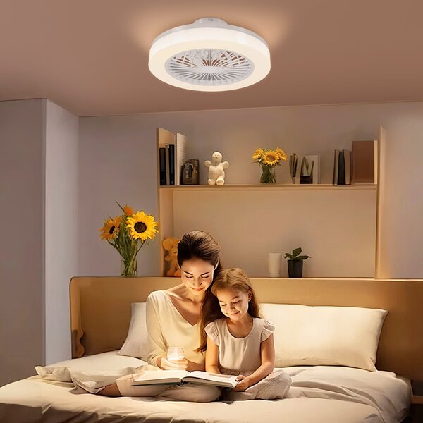 HOMCOM Stropní ventilátor s osvětlením a dálkovým ovládáním, Ø46 cm, 40W stmívatelné LED stropní světlo s ventilátorem, 6 rychlostí, časovač, reverzib