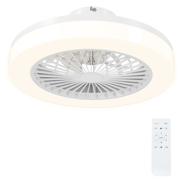 HOMCOM Stropní ventilátor s osvětlením a dálkovým ovládáním, Ø46 cm, 40W stmívatelné LED stropní světlo s ventilátorem, 6 rychlostí, časovač, reverzib