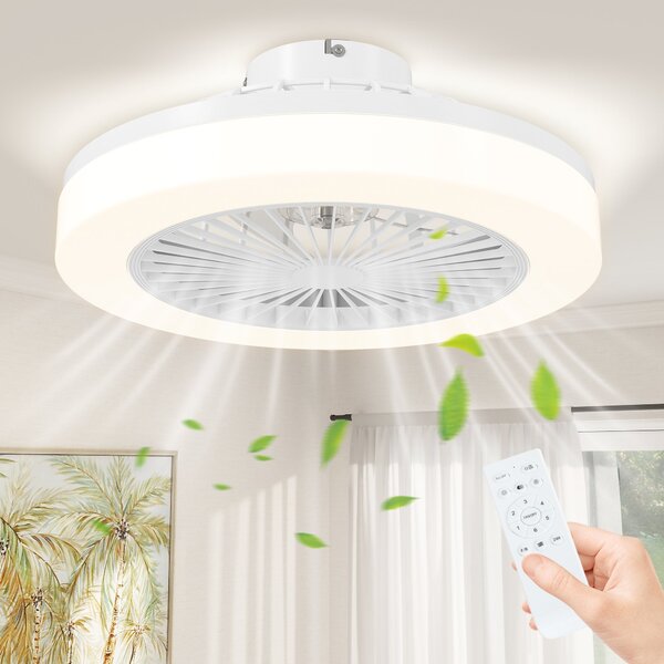 HOMCOM Stropní ventilátor s osvětlením a dálkovým ovládáním, Ø46 cm, 40W stmívatelné LED stropní světlo s ventilátorem, 6 rychlostí, časovač, reverzib