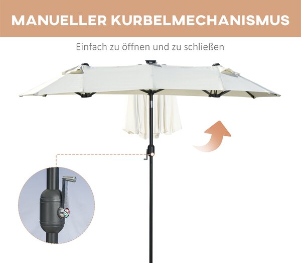 Outsunny Dvoumístný sluneční deštník, 295 x 219 cm, sluneční deštník s LED světly, oválný, větruodolný zahradní deštník, robustní, tržní deštník s nas