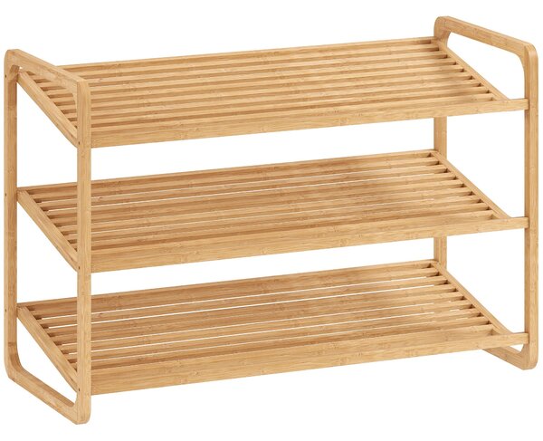 HOMCOM 3-patrový botník z bambusu pro 12 párů bot - Organizér do vstupní haly 76x33x50,8 cm Přírodní | Aosom