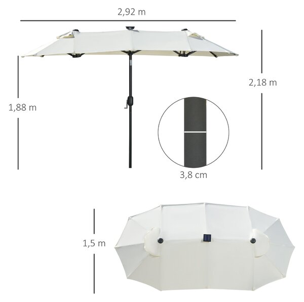 Outsunny Dvoumístný sluneční deštník, 295 x 219 cm, sluneční deštník s LED světly, oválný, větruodolný zahradní deštník, robustní, tržní deštník s nas