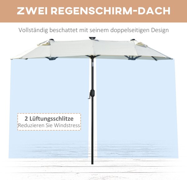 Outsunny Dvoumístný sluneční deštník, 295 x 219 cm, sluneční deštník s LED světly, oválný, větruodolný zahradní deštník, robustní, tržní deštník s nas
