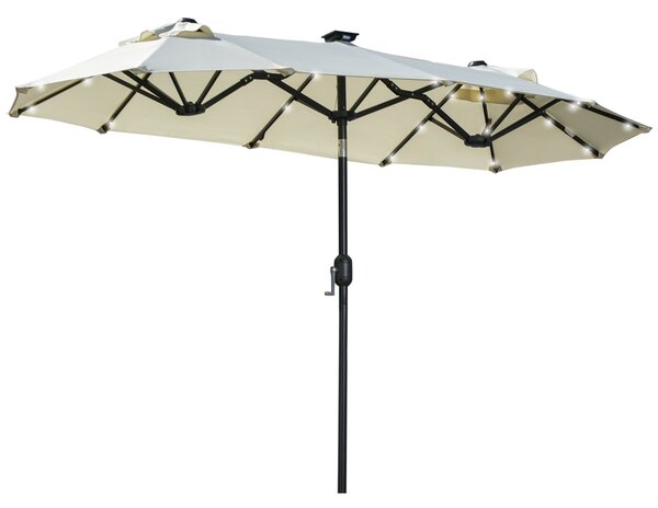 Outsunny Dvoumístný sluneční deštník, 295 x 219 cm, sluneční deštník s LED světly, oválný, větruodolný zahradní deštník, robustní, tržní deštník s nas