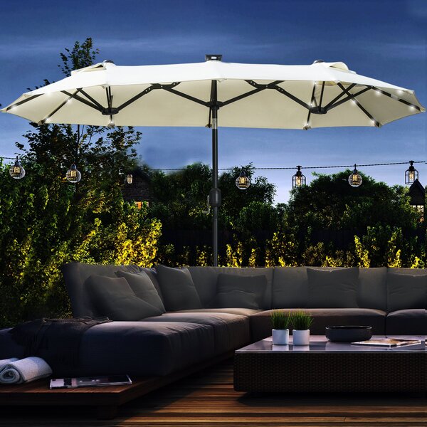 Outsunny Dvoumístný sluneční deštník, 295 x 219 cm, sluneční deštník s LED světly, oválný, větruodolný zahradní deštník, robustní, tržní deštník s nas