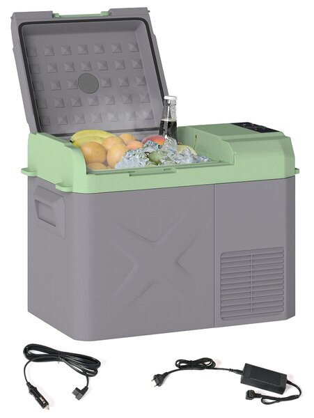 Outsunny 24,2litrový kompresorový chladič - elektrický chladič s LED ECO režimem, tichý mrazicí box, termobok, mini lednička 12/220 V pro auto, truck