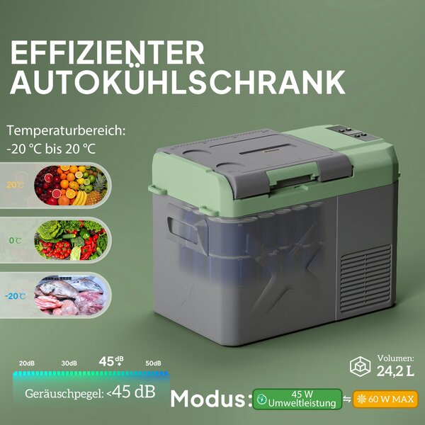 Outsunny 24,2litrový kompresorový chladič - elektrický chladič s LED ECO režimem, tichý mrazicí box, termobok, mini lednička 12/220 V pro auto, truck