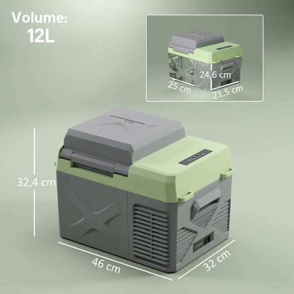 Outsunny 12 Litrová Chladicí Skříňka s Kompresorem Elektrická Chladicí Skříňka s Funkcí Chlazení Propojení Mrazicí Skříňka Termobox Mini Lednička 12/2