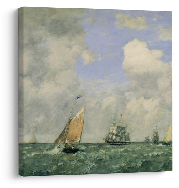 Obraz - Eugène Boudin, Ships and Sailing Boats Leaving Le Havre, reprodukce (30x30 cm)