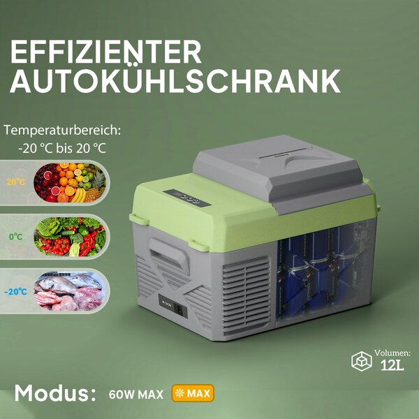Outsunny 12 Litrová Chladicí Skříňka s Kompresorem Elektrická Chladicí Skříňka s Funkcí Chlazení Propojení Mrazicí Skříňka Termobox Mini Lednička 12/2