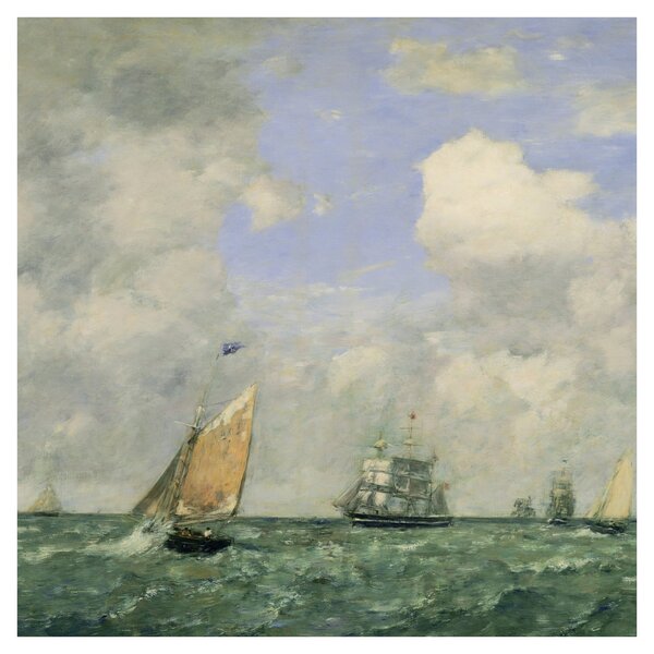 Obraz - Eugène Boudin, Ships and Sailing Boats Leaving Le Havre, reprodukce (30x30 cm)