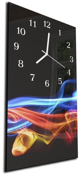 Nástěnné hodiny 30x60cm barevné vlny na černém pozadí - plexi