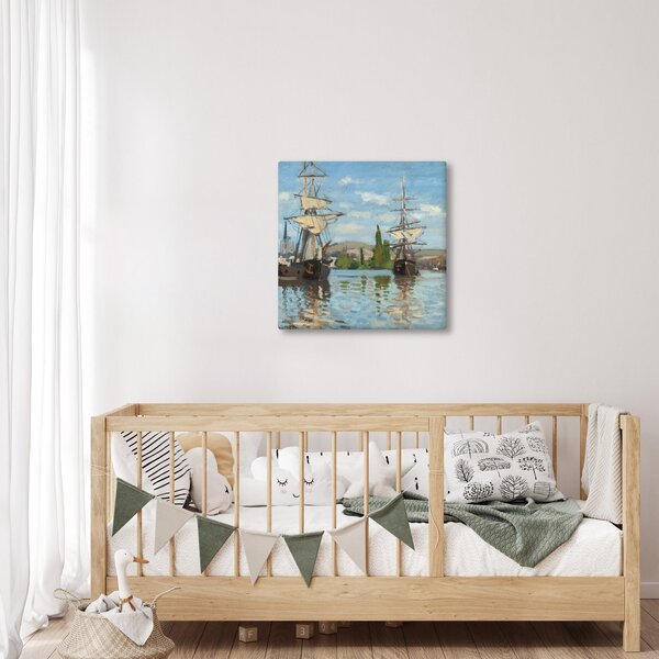 Obraz - Claude Monet, Ships Riding on the Seine at Rouen, reprodukce (30x30 cm)