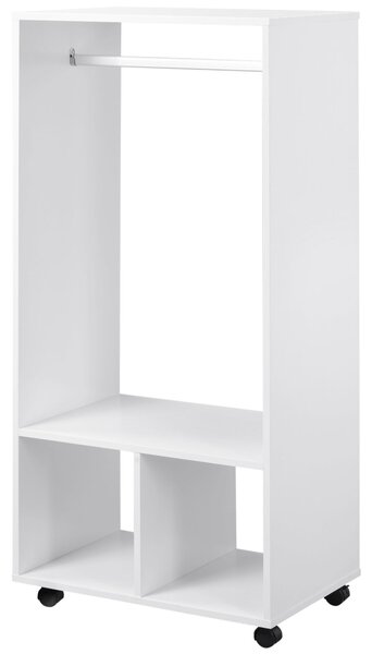 HOMCOM Skříň na kolečkách s otevřenými policemi organizátor pro oblečení 60x40x128 cm Bílá | Aosom