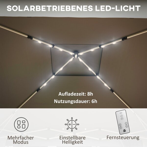 Skládací altán Outsunny přibližně 3 x 3 m, altán s LED, 4 síťované závěsy, boční stěna, zahradní altán s vodní taškou, dvouplášťová konstrukce, nosná