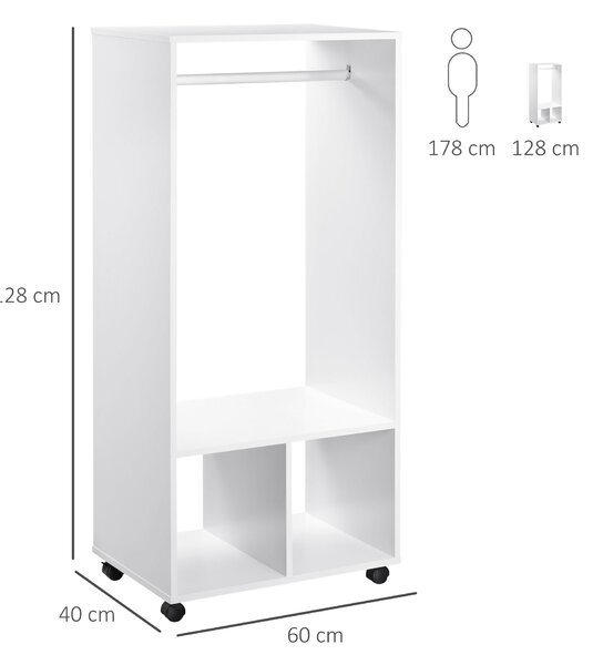 HOMCOM Skříň na kolečkách s otevřenými policemi organizátor pro oblečení 60x40x128 cm Bílá | Aosom