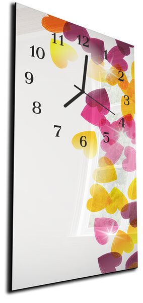 Nástěnné hodiny 30x60cm barevné lístky srdíčka - plexi
