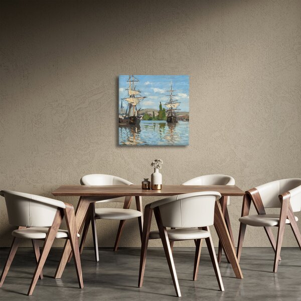 Obraz - Claude Monet, Ships Riding on the Seine at Rouen, reprodukce (30x30 cm)