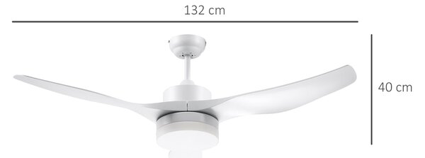 HOMCOM Stropní ventilátor s osvětlením, Reverzibilní LED stropní světlo s ventilátorem, 6 rychlostí, 3 barevná světla, Stropní lampa s dálkovým ovládá