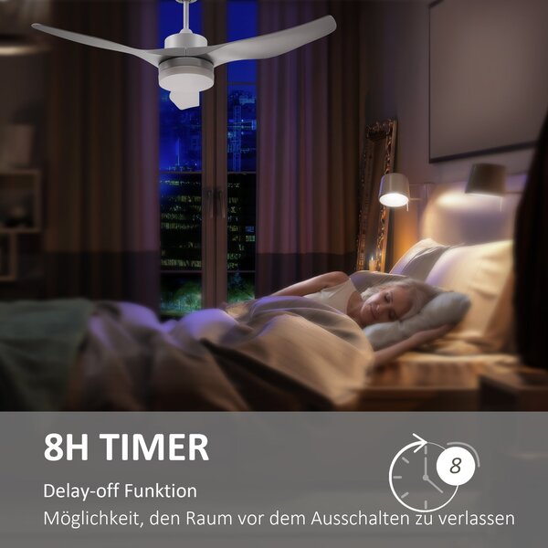 HOMCOM Stropní ventilátor s osvětlením, Reverzibilní LED stropní světlo s ventilátorem, 6 rychlostí, 3 barevná světla, Stropní lampa s dálkovým ovládá