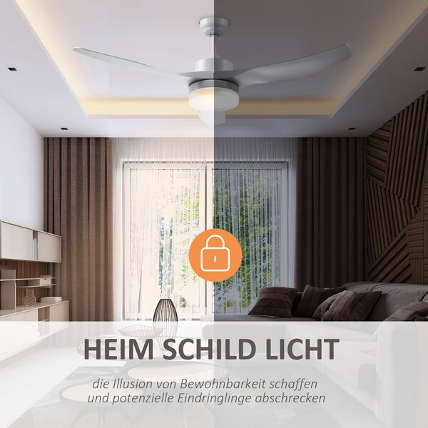 HOMCOM Stropní ventilátor s osvětlením, Reverzibilní LED stropní světlo s ventilátorem, 6 rychlostí, 3 barevná světla, Stropní lampa s dálkovým ovládá