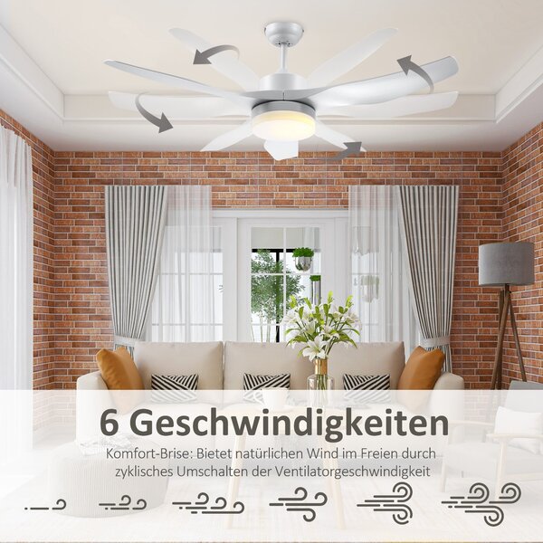 HOMCOM Stropní ventilátor s osvětlením, Reverzibilní LED stropní světlo s ventilátorem, 6 rychlostí, 3 barevná světla, Stropní lampa s dálkovým ovládá